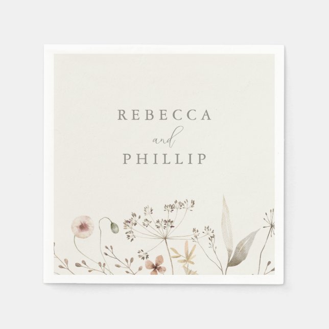 Elegant Boho WildblomBröllop Pappersservett (Framsidan)