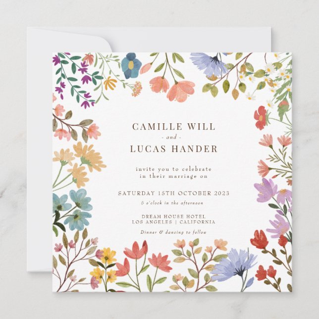 Elegant Boho Wildblombröllopsinbjudan Inbjudningar (Framsida)