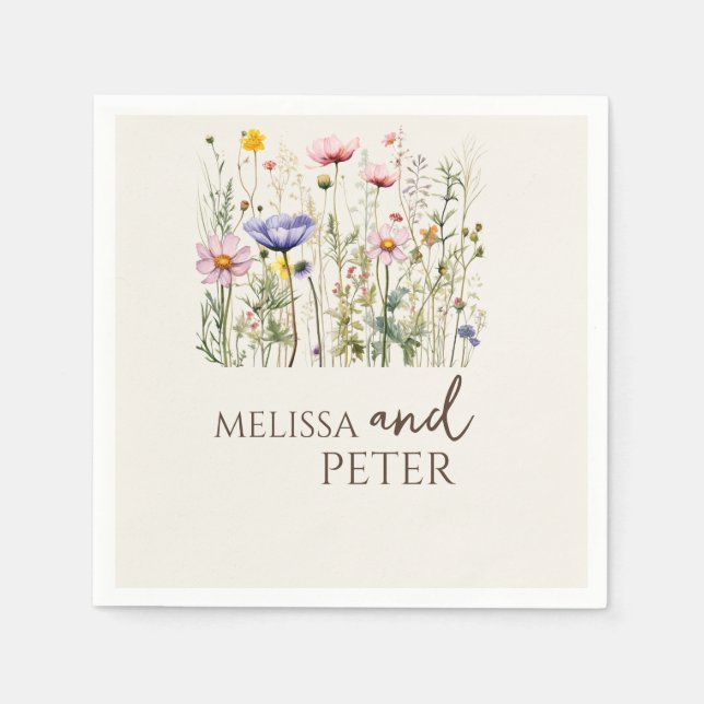 Elegant Boho Wildblombröllopsinbjudan Pappersservett (Framsidan)