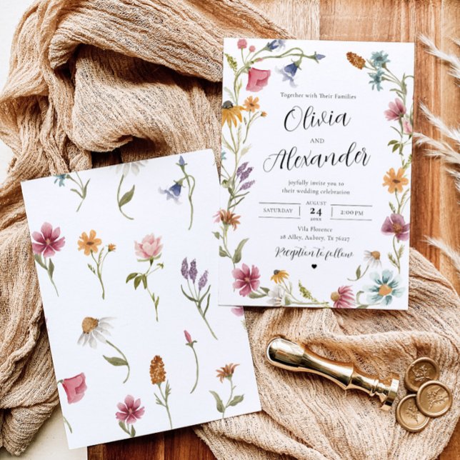 Elegant Boho Wildblombröllopsinbjudningar Inbjudningar (Skapare uppladdad)