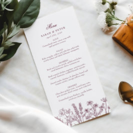 Elegant Boho WildblomLila Burgundy Bröllop Meny