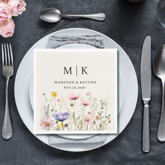 Elegant Boho Wildblomma Bröllop Napkins Pappersservett (Skapare uppladdad)