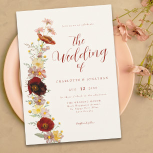 Elegant Boho Wildblomma Fall Inbjudningar