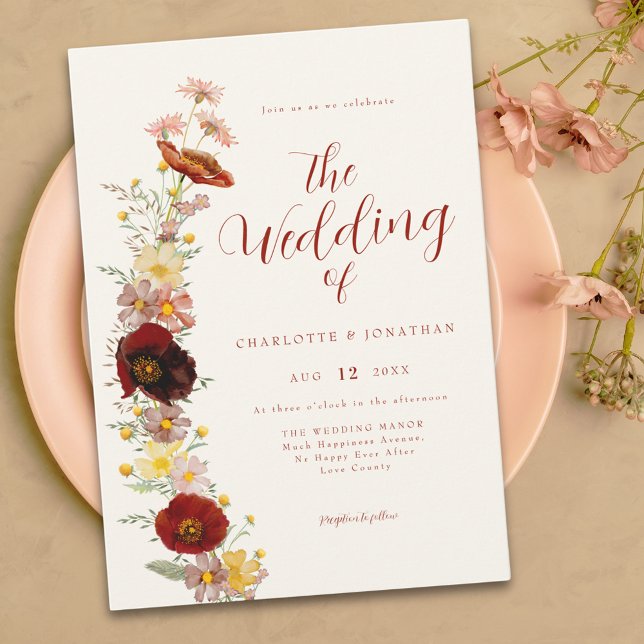 Elegant Boho Wildblomma Fall Inbjudningar (Boho chic wildflower earthy tones wedding invitation )