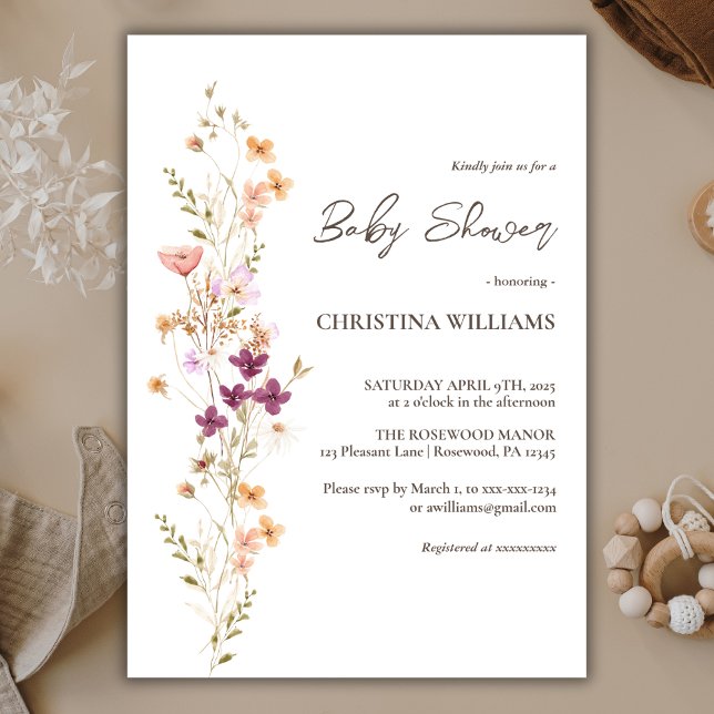 Elegant Boho Wildblomma Gender-Neutralt Babykläder Inbjudningar (Skapare uppladdad)