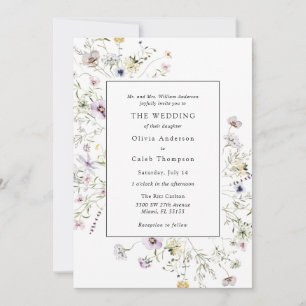 Elegant Boho Wildblomma Greenery Ram Bröllop Inv Inbjudningar