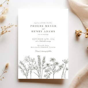 Elegant Boho Wildblomma Oliv grönt Bröllop Inbjudningar