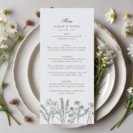 Elegant Boho Wildblomma Oliv grönt Bröllop Meny