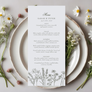 Elegant Boho Wildblomma Oliv grönt Bröllop Meny
