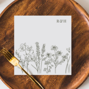 Elegant Boho Wildblomma Oliv grönt Bröllop Pappersservett