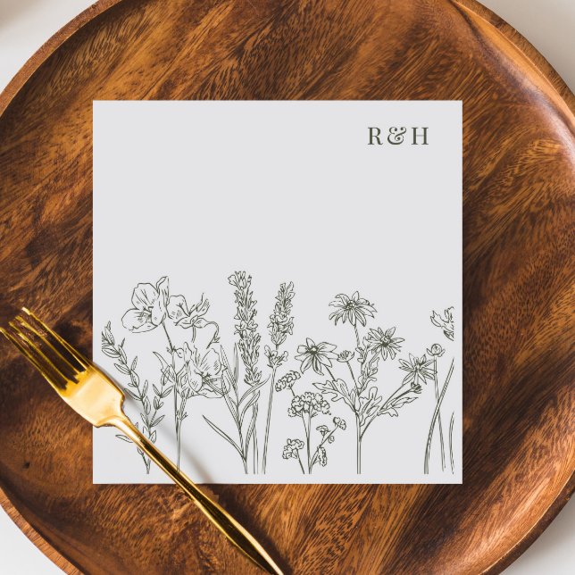 Elegant Boho Wildblomma Oliv grönt Bröllop Pappersservett (Skapare uppladdad)