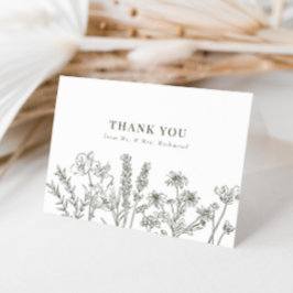 Elegant Boho Wildblomma Oliv grönt Bröllop Tack Kort