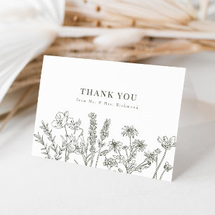 Elegant Boho Wildblomma Oliv grönt Bröllop Tack Kort