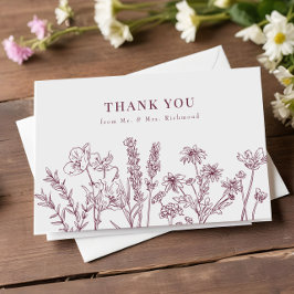 Elegant Boho WildblommBurgundy Bröllop Tack Kort