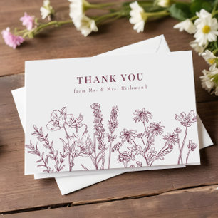 Elegant Boho WildblommBurgundy Bröllop Tack Kort