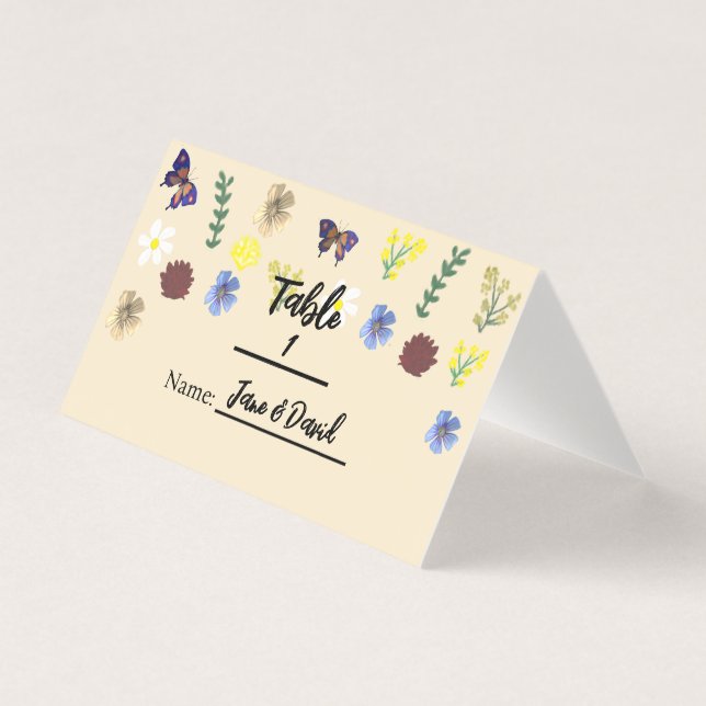Elegant Boho Wildblomme Eggshell Place-kort Kort (Framsida)