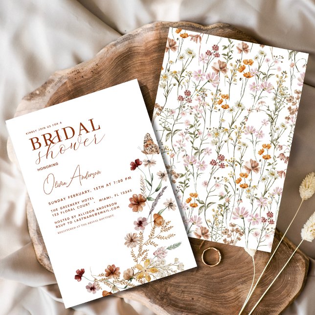 Elegant Boho Wildblomme Meadow Möhippa Inbjudningar (Skapare uppladdad)