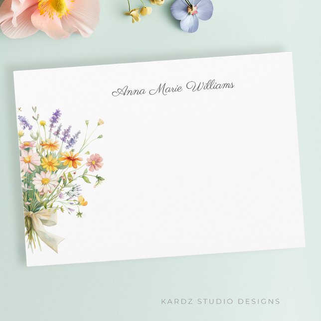 Elegant Boho Wildblomme Note Card Anteckningskort (Personalize this pretty wildflower note card with your name, and add it to your personal stationery.)