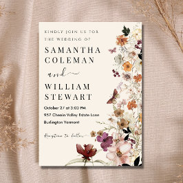 Elegant Boho WildblomModern Rustic Bröllop Inbjudningar