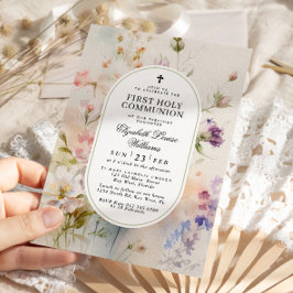 Elegant Boho Wildblommor First Heliga Communion Inbjudningar