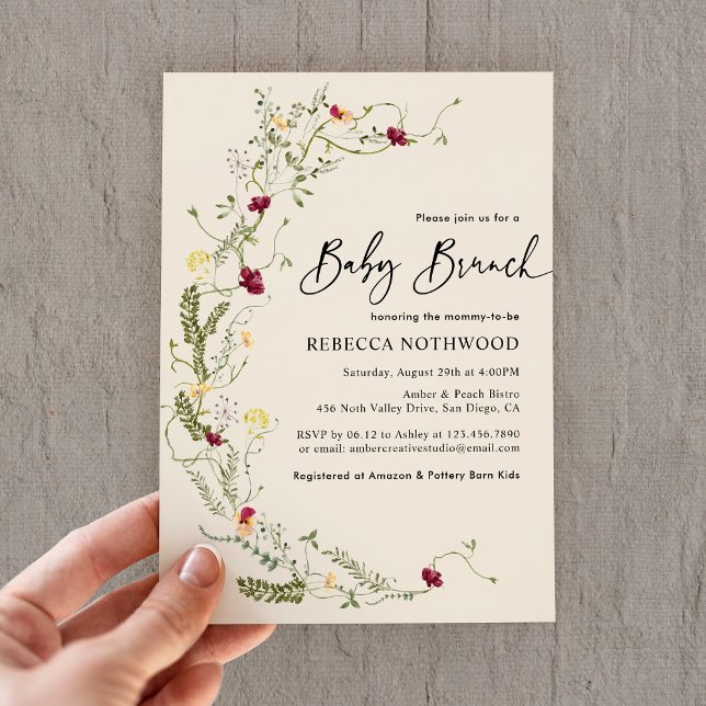 Elegant Boho Wildblommor Wandan Baby Brunch Inbjudningar (Skapare uppladdad)