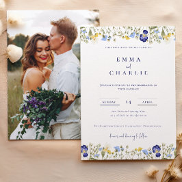 Elegant Boho WildblommPhoto Bröllop Inbjudningar