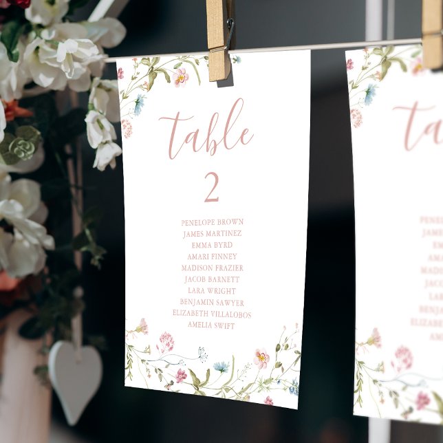Elegant Boho Wildbloms bordsnummer sittdiagram (Elegant Boho Wildflower table number seating chart)