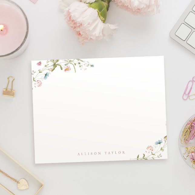Elegant Boho Wildbloms Personlig Stationery Anteckningskort (Elegant Boho Wildflower Personalized Stationery Note Card)
