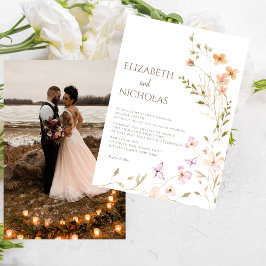 Elegant Boho Wildbloms Photo Avslappnad Bröllop Inbjudningar