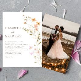 Elegant Boho Wildbloms Photo Avslappnad Bröllop Inbjudningar