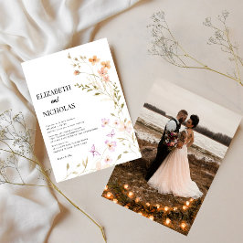 Elegant Boho Wildbloms Photo Avslappnad Bröllop Inbjudningar