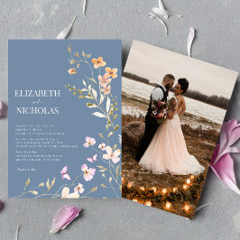 Elegant Boho Wildbloms Photo Avslappnad Bröllop Inbjudningar