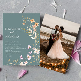 Elegant Boho Wildbloms Photo Avslappnad Bröllop Inbjudningar