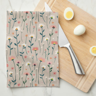 Elegant Boho WildblomSommar Garden Taupe Kökshandduk