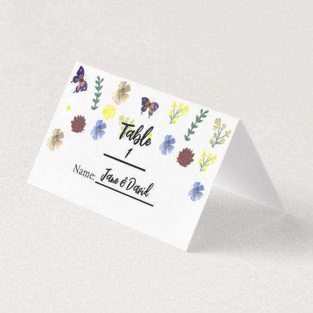 Elegant Boho Wildblomvita ortkort Kort (Framsida)