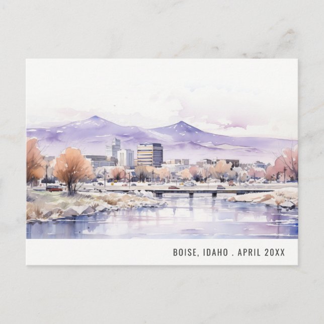 Elegant Boise, Idaho Watercolor Landscape Travel Helg Vykort (Framsida)