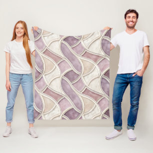 Elegant Böjd i Kräm och Lila – Geometrisk Fleecefilt