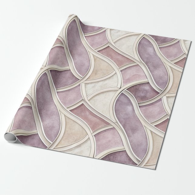 Elegant Böjd i Kräm och Lila – Geometrisk Presentpapper (Utrullad)