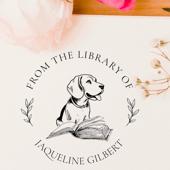 Elegant Bok från Bibliotek | Handdragen Hund Stämpel (Skapare uppladdad)