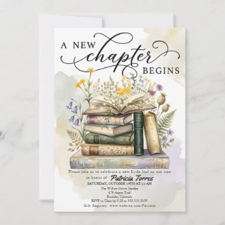 Elegant bok och blommande baby shower - Ett nytt k Inbjudningar