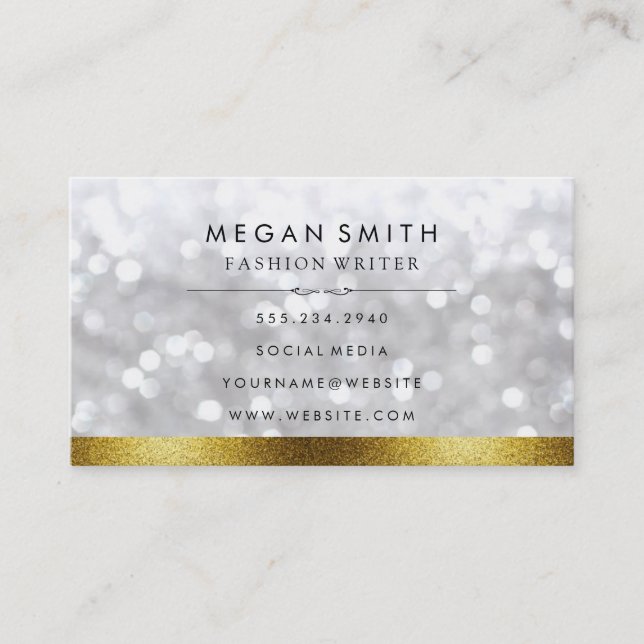 Elegant Bokeh Faux Guld Glitter Trim Visitkort (Framsida)