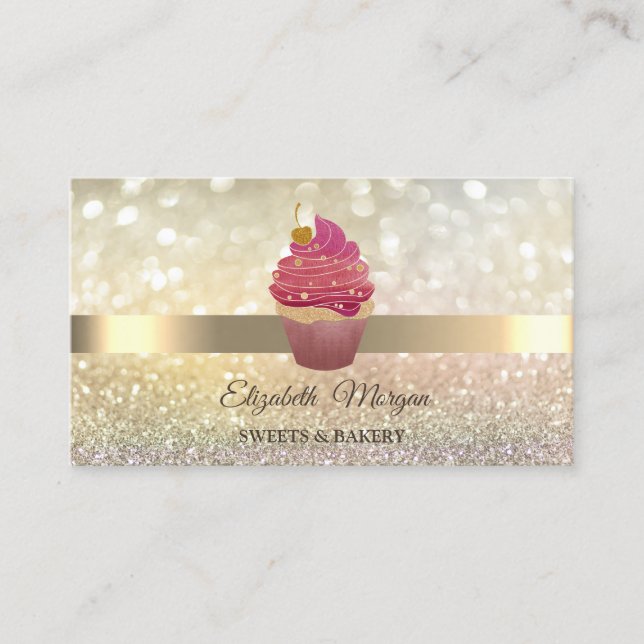 Elegant Bokeh Guld, Cupcake Visitkort (Framsida)