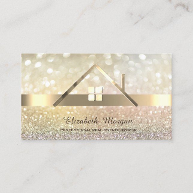 Elegant Bokeh Guld Fastighetsmäklare Hus Tak  Visitkort (Framsida)