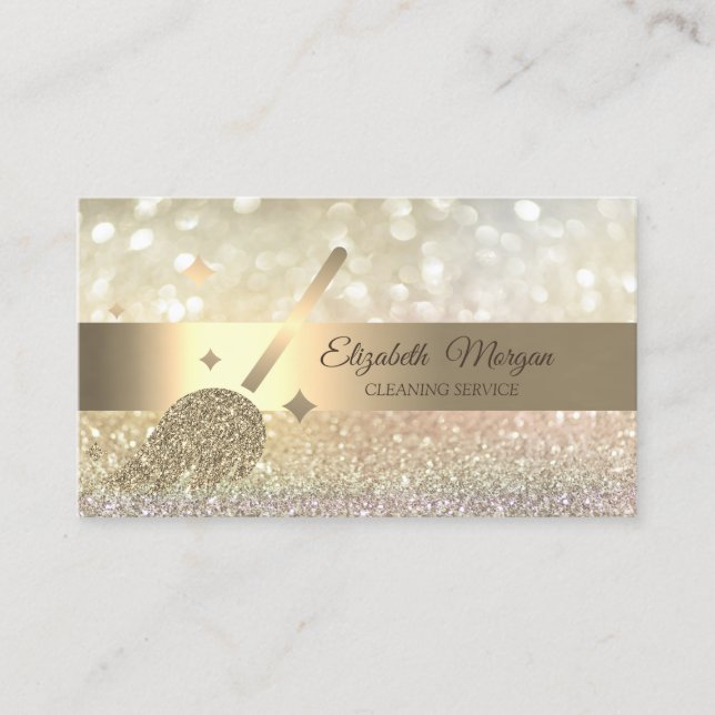 Elegant Bokeh Guld Glitter Broom Visitkort (Framsida)