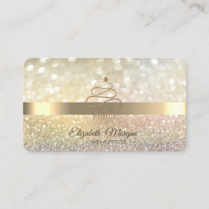 Elegant Bokeh Guld Glitter Cupcake Visitkort