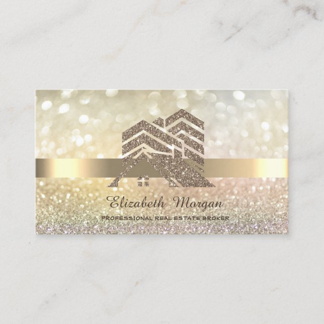 Elegant Bokeh Guld Glitter House Tak Visitkort (Framsida)