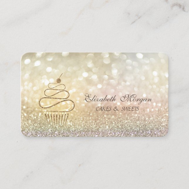 Elegant Bokeh Guld Glitter Muffinsar Visitkort (Framsida)