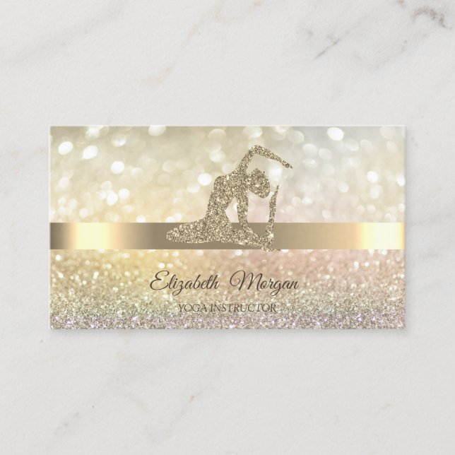 Elegant Bokeh Guld, Guld Yoga Flicka Visitkort (Framsida)