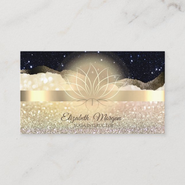 Elegant Bokeh Guld, Lotus Black Glitter Yoga Visitkort (Framsida)