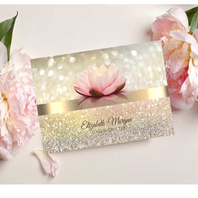Elegant Bokeh Guld, Lotus Flower Yoga Instructor Visitkort (Skapare uppladdad)